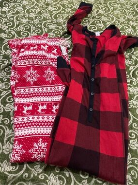 Old navy buffalo plaid onesie and fair isle pj pants. Euc. Med tall